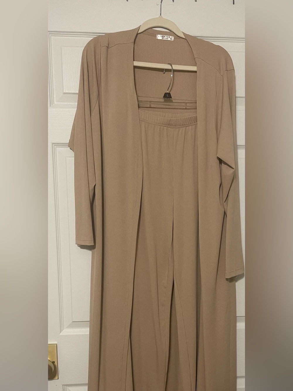 Women’s Taupe Jumpsuit Set with Longline Cardigan